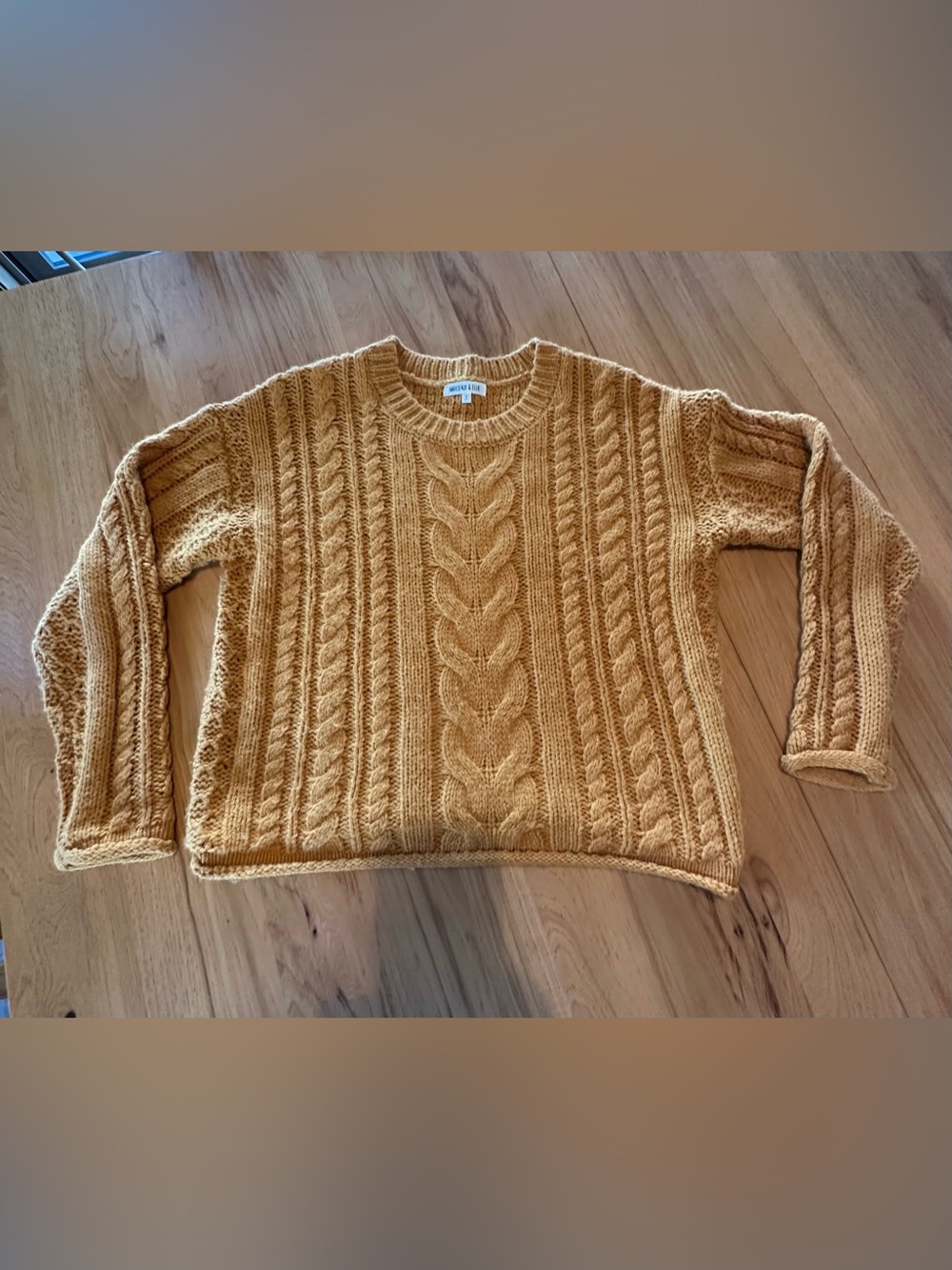 Cable Knit Crewneck Sweater in Mustard
